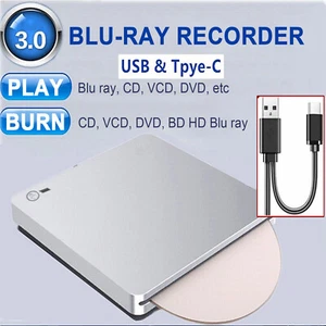 BD Burner External USB Slot In DVD RW CD Writer Portable Drive Silver - Picture 1 of 11