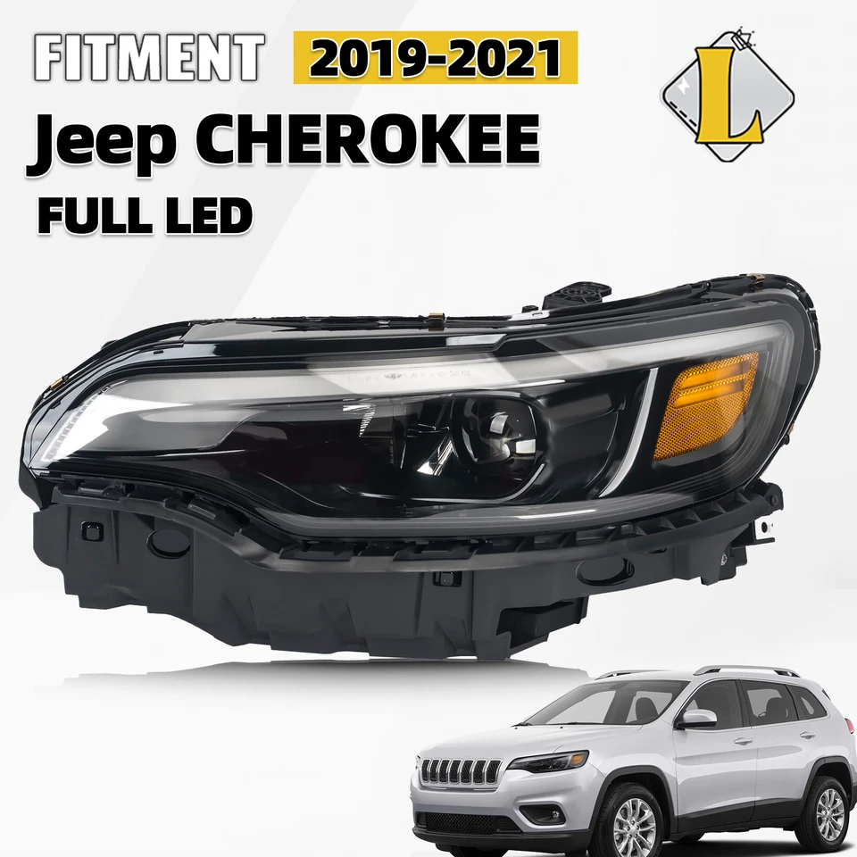 Headlight For 2019-2021 Jeep Cherokee Full LED w/ Bulbs LED DRL Driver Side Foto 1 de 4