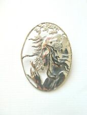 Art Nouveau Style Silver Plated Brooch - Young Girl Collecting Flowers