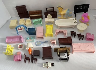 Vintage Dollhouse Mini Furniture Playmobil Fisher Price Barbie Piano Chairs Sew - Image 1 of 4