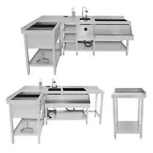 Modular Cocktail Bar Station Ice Well & Corner Unit Stainless Steel Workstation - Picture 1 of 48