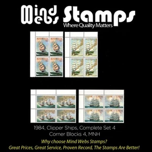 Australian Stamps, 1984 Clipper Ships, Complete Set 4, Corner Blocks 4, MNH - Picture 1 of 2