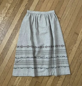 Vintage 1970’s Beige Wool Southwestern Full Skirt Women’s XS Oatmeal Aztec - Picture 1 of 5
