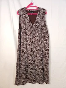 Vintage Y2K Style&Co Sleeveless V-neck Brown White Floral Stretch Maxi Dress 2X - Picture 1 of 7