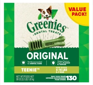Greenies Original Teenie Natural Dental Treats 130 pack BB: 3/2029 For 5-15 Lb  - Picture 1 of 12