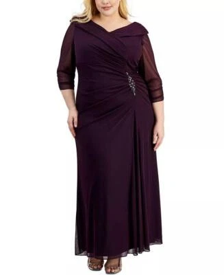 ALEX EVENING Plus 20W Eggplant Portrait Collar Embellished Chiffon Gown NWT $219 - Image 1 of 4