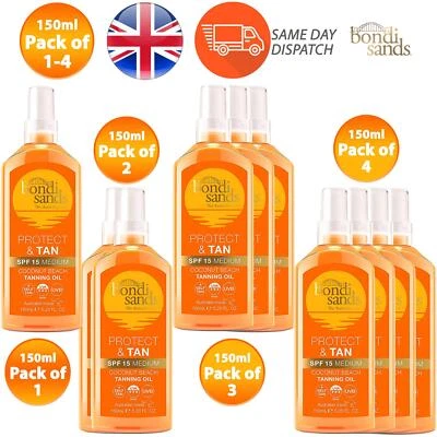 Bondi Sands Protect & Tan SPF 15 UV Hydrated Tanning Oil 150ml Pack of 1-4