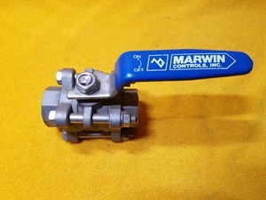 MARWIN 3/4" 316 STAINLESS STEEL BALL VALVE NPT 1000 WOG 3 PC BODY STD PORT LEVER - Picture 1 of 6