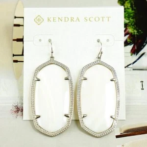 NWOT Kendra Scott Danielle Earrings White Shell Pearl Silver Tone - Picture 1 of 4