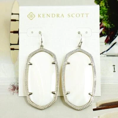 NWOT Kendra Scott Danielle Earrings White Shell Pearl Silver Tone - Image 1 of 4