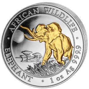 2016 African Wildlife Somalia Somalie Elephant Elefant 1 OZ Silver Silber gilded - Foto 1 di 2