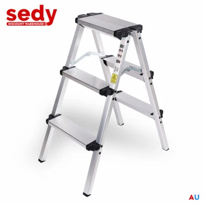 Aluminum 3 Step Foldable Ladder  Portable Anti Non-Slip Heavy Duty 72.5cm High - image 1 of 4