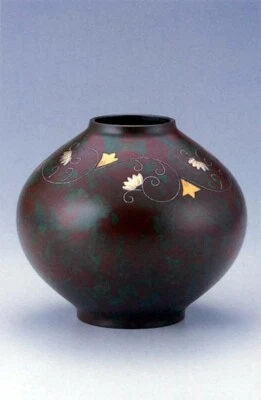 Blumenvase Takaoka Handwerk Kupfer Graviert Selten Kiku Chrysantheme Topf Japan - Bild 1 von 3