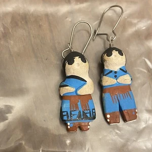 Indianer Vintage Ton Geschichten erzählen weibliche und männliche Ohrringe blau & braun - Bild 1 von 2