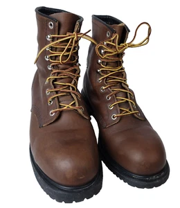 STEEL TOE RED WING USA MADE BROWN LACE UP ENGINEER BOSS WORK BOOTS 9 E **READ** - Picture 1 of 9