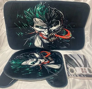 Four Piece Bathroom Set, Joker & Venom, Shower Curtain, Toilet Cover & Mat, NEW - Picture 1 of 5