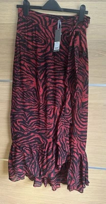 Mint Velvet Size 12 Red Black Zebra Print Naomi Wrap Skirt Midi Bnwt BG1 - Image 1 of 4