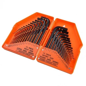 30pc CrV Steel Hex Key Allen Wrench Set METRIC SAE Long Arm Rust Resistant Case - Picture 1 of 7
