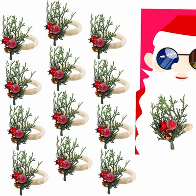 Juego de 12 servilleteros de Navidad, servilleteros de madera con pino artificial para D Foto 1 de 4