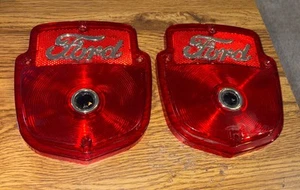 Ford F100 Tail Light Lenses, Chrome Script & Blue Dots (1953-60) NOS - Bild 1 von 7