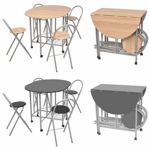 Folding Dining Set Table and 4 Chair MDF Kitchen Breakfast Dining Room Furniture - Picture 1 of 14