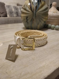 J.Crew geflochtener Ledergürtel elfenbein/weiß mit eckiger Messingschnalle, Gr. M/L - Bild 1 von 8