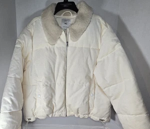 Free Assembly Womens XL Cream Quilted Corduroy Puffer Lined Full Zip Pockets - Picture 1 of 12