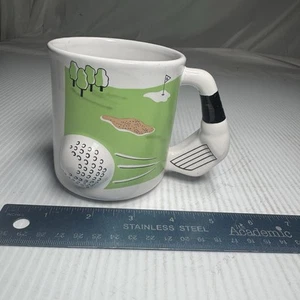 Golfing 3-D Coffee Cup Putter/Club Handle Golfing Fairway Green & White - Picture 1 of 5