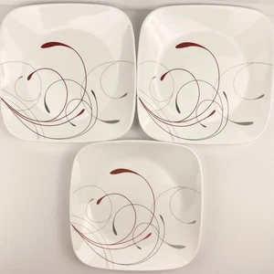 Corelle Splendor Square 9 in Plates Set Of 3 White/Red Gray Scrolls USA - Imagen 1 de 7