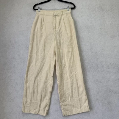 Pantalones Rachel Zoe para mujer pequeños beige mezcla de lino pierna ancha tiro alto Foto 1 de 4