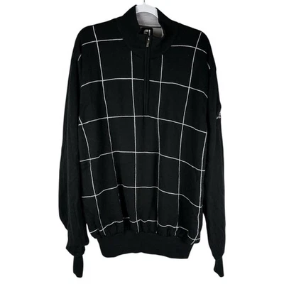 FootJoy Black White Windowpane Plaid Wool 1/2 Zip Pullover Sweater Men’s Size XL - Image 1 of 4