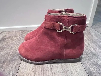 Janie and Jack Suede Buckle Bootie Sz 7 Little Kids Deep Ruby Red Zip 100043791 - Image 1 of 4