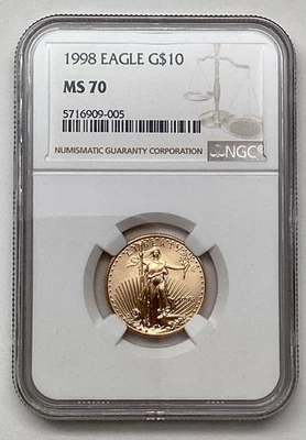 1998 1/4 oz Gold American Eagle $10 NGC MS70 - Image 1 of 4