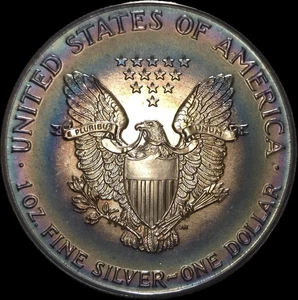 1987 SILVER EAGLE MONSTER RAINBOW TONED VERY NICE BULLSEYE TONER - Bild 1 von 22