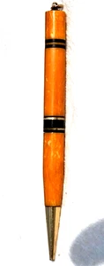 Unmarked Delightful Orange Marbling+Black Bands/Polished Brass Trim Pencil/Works - Picture 1 of 7