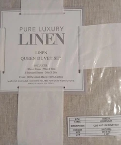 Pure Luxury Linen Duvet Cover Set Queen Cotton Linen Natural RN 75343 90"x92" - Picture 1 of 4
