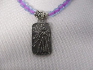 PURPLE CORD w BLUE GLASS BEAD NECKLACE w ANGEL COME AWAY OH HUMAN CHILD TO WATER - Picture 1 of 4