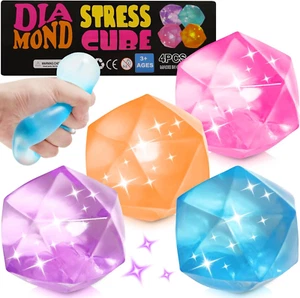Fidget Toys Stress Balls for Kids 4 Pack, Ice Squishy Stress Cube-Diamond - Picture 1 of 12
