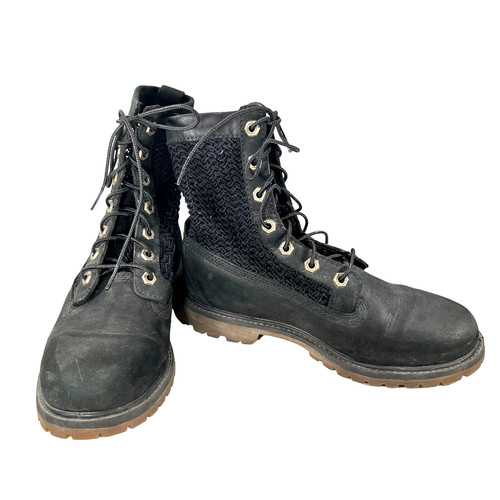 Stivali da combattimento TImberland da donna a rete intreccio aperto nero nabuk taglia US 7 5 EU 38 5