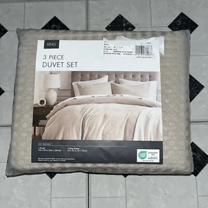 Taupe King Duvet Cover Set - 3 Pieces Breathable Waffle Dobby Weave Texture D... - Picture 1 of 4