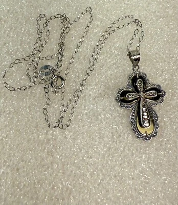 Beautiful Gold Over 925 Sterling Silver Cross Pendant With Chain - Image 1 of 4
