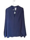 Soft Surroundings Navy Blue Polyester Long Sleeve V-Neck Blouse Size 3X