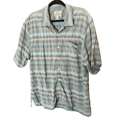 Montego Mon Vintage Mens Hawaiian Blue Silk Casual Button Up Shirt XXL Striped - Image 1 of 4