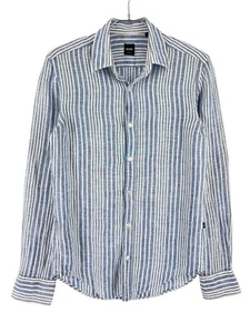 HUGO BOSS Ronny 100% Linen Striped Shirt Casual Formal Men Size S - Picture 1 of 9