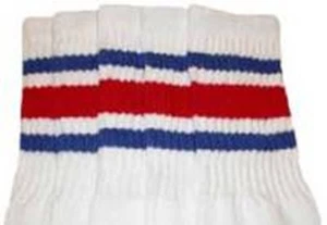 19” MID CALF WHITE tube socks with ROYAL BLUE/RED stripes style 3 (19-45)  - Picture 1 of 1