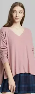 Women's Long Sleeve V Neck Cozy Soft Rib T Shirt Wild Fable Pink Size XL - Picture 1 of 8