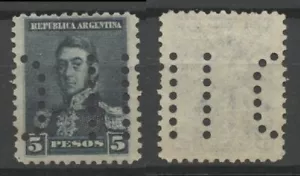 No: 75249 - ARGENTINA - UN ANTIGUO SELLO DE 5 PESOS con PERFIN - ¡SIN USAR!¡! - Imagen 1 de 1