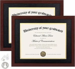 Upsimples 11x14 Diploma Frame Set with HD Glass, 2-Pack, Mahogany Double Mat - Picture 1 of 7