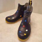 Joules WELLIBOB Womens Waterproof Rubber Wellington Boots-Navy Colored spot-US 8