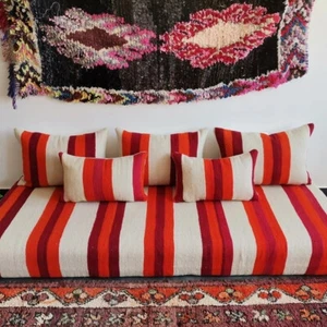 Moroccan Floor Couch- 6 ft (180x70x15 cm) Unstuffed Long Floor Cushion + 3 Back  - Picture 1 of 5